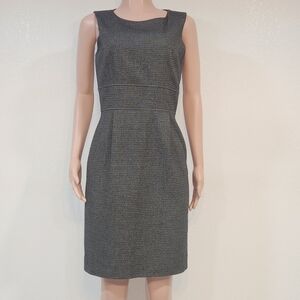 Tahari ASL White & Gray Sleeveless Sheath Dress Size 6